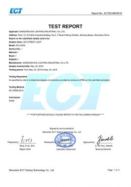 Certificato di PROVA EK IP66